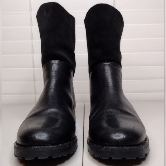Fabianelli Black Leather Faux Fur Side Zipper Ankle Booties Sz 8 - Picture 3 of 15
